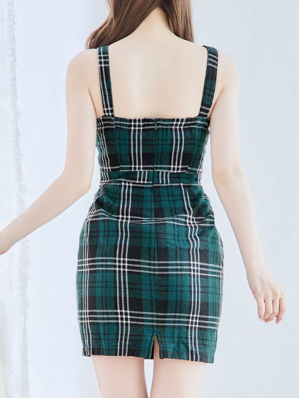 画像12: SALE!フロントジップミニドレス/チェック柄/谷間見せ/背中見せ/ノースリーブ/ミニドレス/キャバドレス 【XS-Mサイズ/1カラー】[HC02] 【SB】dzw (12)