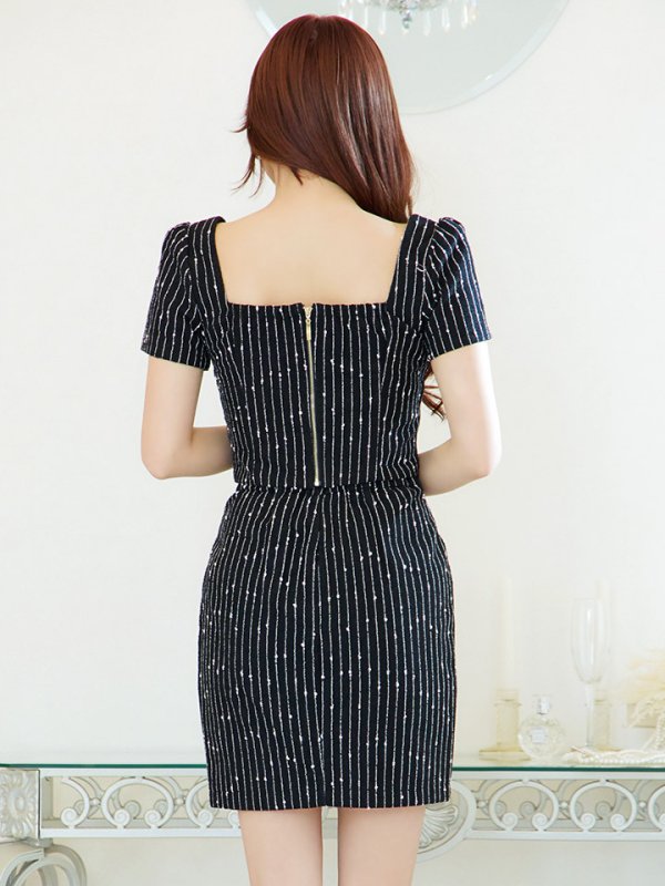 画像9: SALE!セットアップストライプミニドレス/2ピース/谷間見せ/背中見せ/ショートスリーブ/ミニドレス/キャバドレス 【XS-Mサイズ/1カラー】[HC02] 【SB】dzw (9)