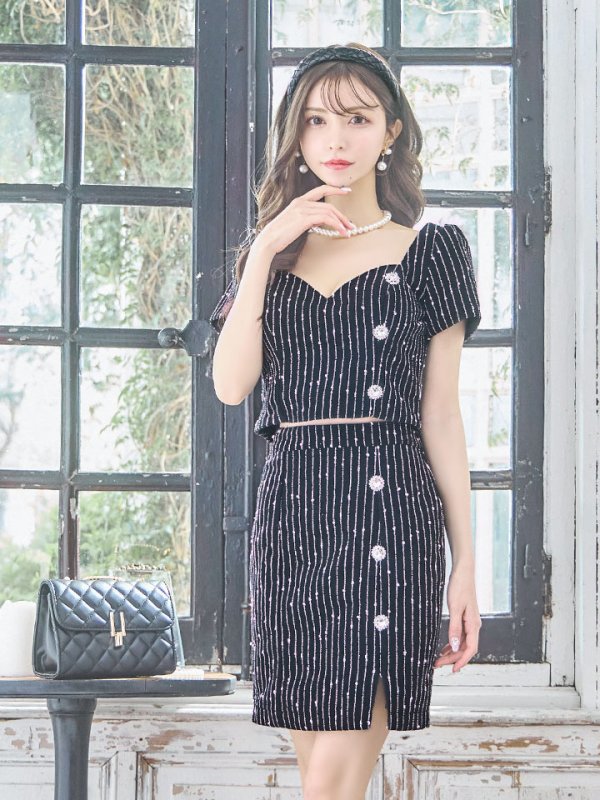 画像2: SALE!セットアップストライプミニドレス/2ピース/谷間見せ/背中見せ/ショートスリーブ/ミニドレス/キャバドレス 【XS-Mサイズ/1カラー】[HC02] 【SB】dzw (2)