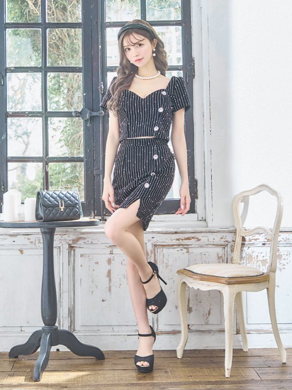 画像7: SALE!セットアップストライプミニドレス/2ピース/谷間見せ/背中見せ/ショートスリーブ/ミニドレス/キャバドレス 【XS-Mサイズ/1カラー】[HC02] 【SB】dzw (7)