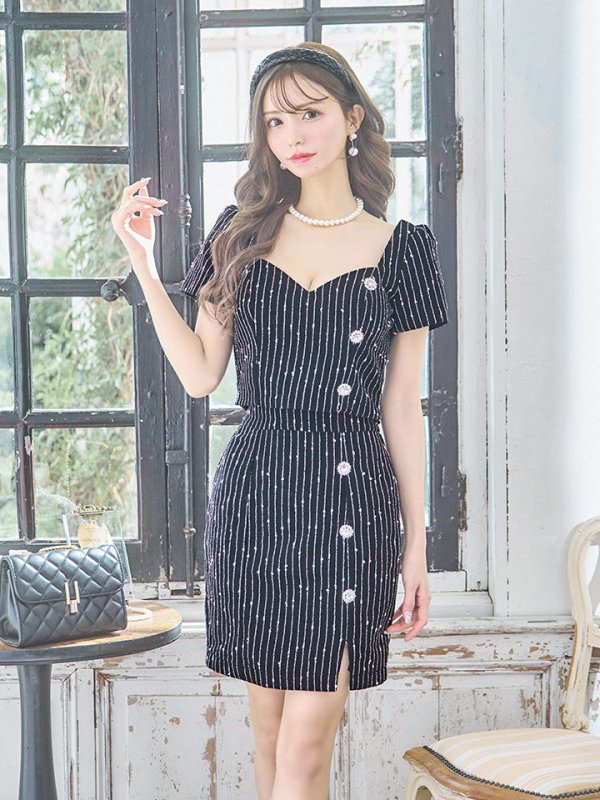 画像8: SALE!セットアップストライプミニドレス/2ピース/谷間見せ/背中見せ/ショートスリーブ/ミニドレス/キャバドレス 【XS-Mサイズ/1カラー】[HC02] 【SB】dzw (8)