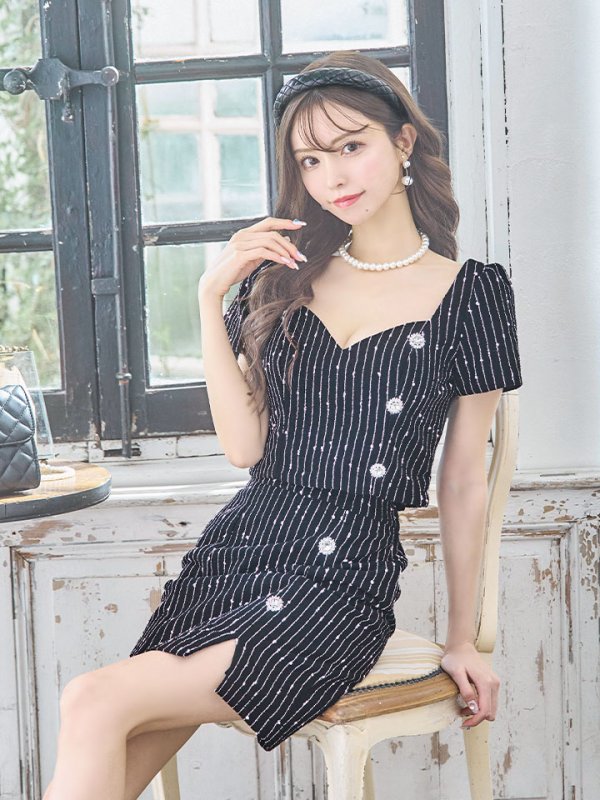 画像13: SALE!セットアップストライプミニドレス/2ピース/谷間見せ/背中見せ/ショートスリーブ/ミニドレス/キャバドレス 【XS-Mサイズ/1カラー】[HC02] 【SB】dzw (13)