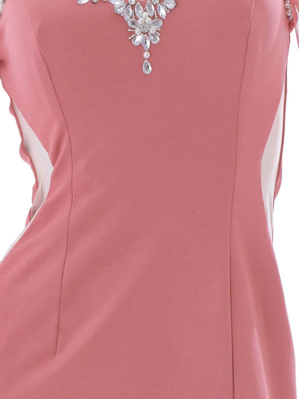 画像19: デコルテビジュードレス/チュール袖/サイド透け/スリット/谷間見せ/背中見せ/ロングドレス/キャバドレス/【S-Lサイズ/2カラー】[HC02]【SB】dzw (19)