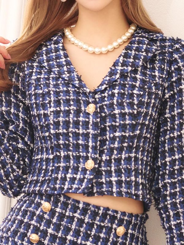 画像10: SALE!ネイビーツイードジャケットセットアップドレス/チェック柄/ローライズ/ローウエスト/ボタン/2ピース/谷間見せ/背中隠し/ミニドレス/キャバドレス【XS-Lサイズ/1カラー】[HC02] 【SB】dzw (10)
