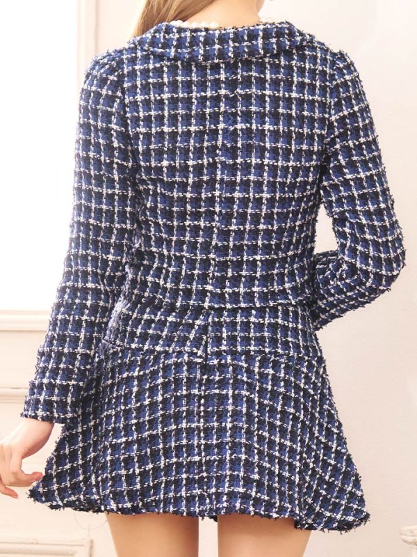 画像12: SALE!ネイビーツイードジャケットセットアップドレス/チェック柄/ローライズ/ローウエスト/ボタン/2ピース/谷間見せ/背中隠し/ミニドレス/キャバドレス【XS-Lサイズ/1カラー】[HC02] 【SB】dzw (12)