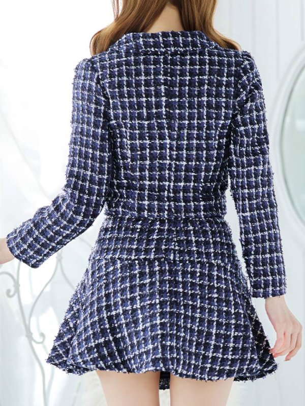 画像8: SALE!ネイビーツイードジャケットセットアップドレス/ローライズ/ローウエスト/チェック柄/ボタン/2ピース/谷間見せ/背中隠し/ミニドレス/キャバドレス【XS-Lサイズ/1カラー】[HC02] 【SB】dzw (8)
