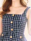 画像13: SALE!チェックドレス/ボタン/ノースリーブ/金ボタン/フレア/Aライン/谷間見せ/背中見せ/ミニドレス/キャバドレス【S-Lサイズ/1カラー】[HC02] 【SB】dzw (13)