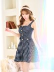 画像7: SALE!チェックドレス/ボタン/ノースリーブ/金ボタン/フレア/Aライン/谷間見せ/背中見せ/ミニドレス/キャバドレス【S-Lサイズ/1カラー】[HC02] 【SB】dzw (7)