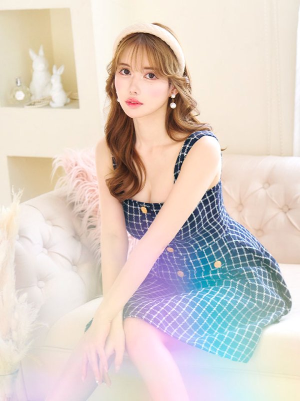 画像12: SALE!チェックドレス/ボタン/ノースリーブ/金ボタン/フレア/Aライン/谷間見せ/背中見せ/ミニドレス/キャバドレス【S-Lサイズ/1カラー】[HC02] 【SB】dzw (12)