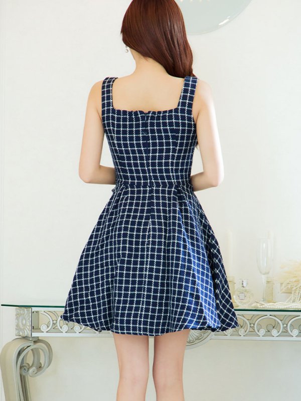 画像16: SALE!チェックドレス/ボタン/ノースリーブ/金ボタン/フレア/Aライン/谷間見せ/背中見せ/ミニドレス/キャバドレス【S-Lサイズ/1カラー】[HC02] 【SB】dzw (16)