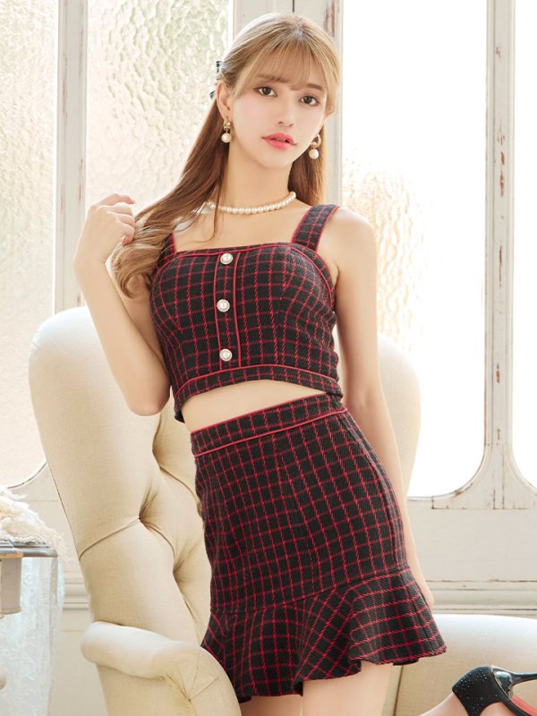 画像2: SALE!格子チェック柄セットアップ/ノースリーブ/マーメイド/キャバドレス/ミニドレス【XS-Mサイズ/1カラー】[HC02] 【SB】dzw (2)