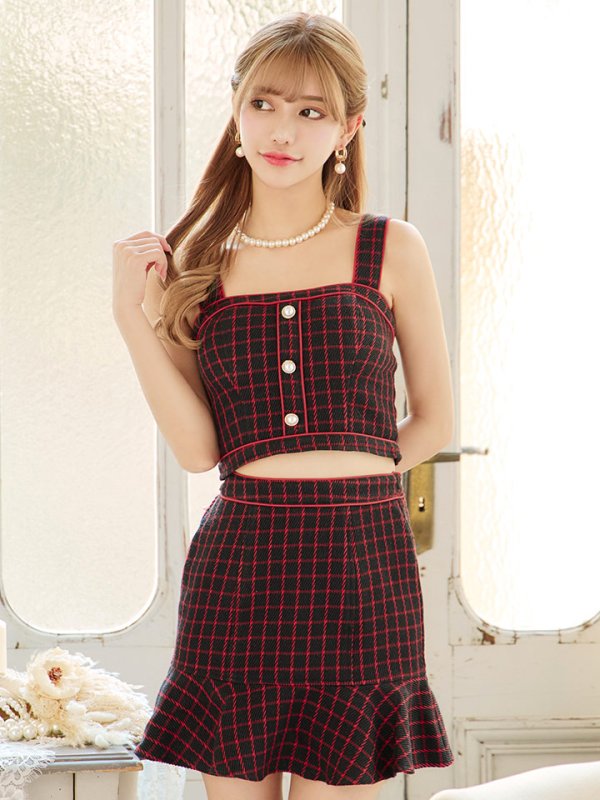 画像4: SALE!格子チェック柄セットアップ/ノースリーブ/マーメイド/キャバドレス/ミニドレス【XS-Mサイズ/1カラー】[HC02] 【SB】dzw (4)