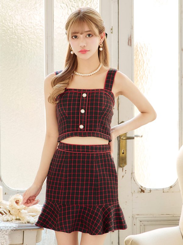 画像12: SALE!格子チェック柄セットアップ/ノースリーブ/マーメイド/キャバドレス/ミニドレス【XS-Mサイズ/1カラー】[HC02] 【SB】dzw (12)