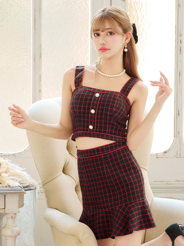 画像14: SALE!格子チェック柄セットアップ/ノースリーブ/マーメイド/キャバドレス/ミニドレス【XS-Mサイズ/1カラー】[HC02] 【SB】dzw (14)
