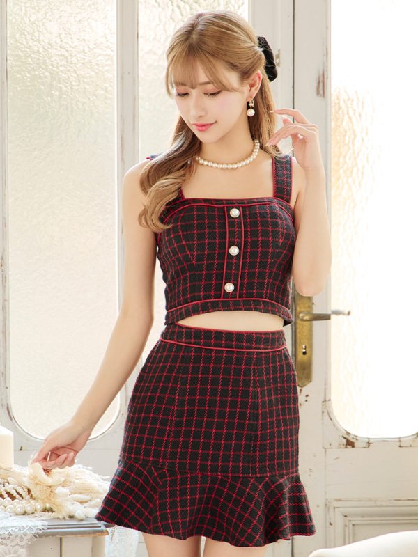 画像15: SALE!格子チェック柄セットアップ/ノースリーブ/マーメイド/キャバドレス/ミニドレス【XS-Mサイズ/1カラー】[HC02] 【SB】dzw (15)