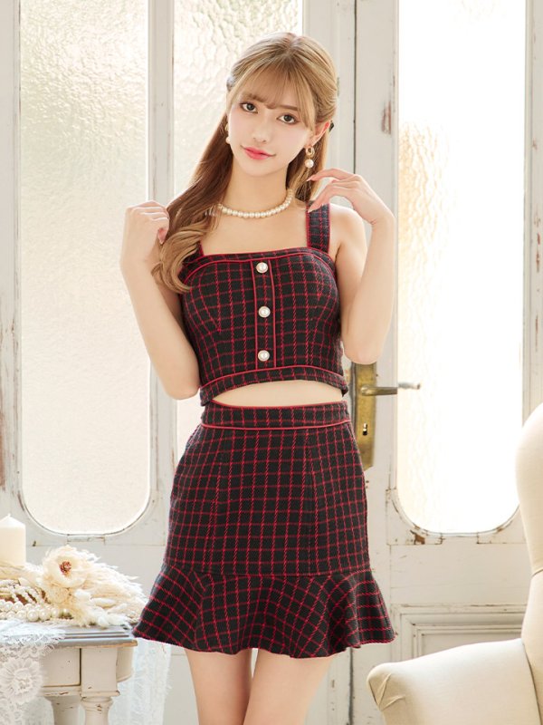 画像3: SALE!格子チェック柄セットアップ/ノースリーブ/マーメイド/キャバドレス/ミニドレス【XS-Mサイズ/1カラー】[HC02] 【SB】dzw (3)