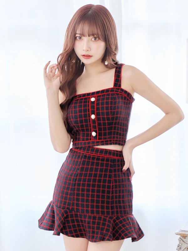 画像4: SALE!格子チェック柄セットアップ/ノースリーブ/マーメイド/キャバドレス/ミニドレス【XS-Mサイズ/1カラー】[HC02] 【SB】dzw (4)