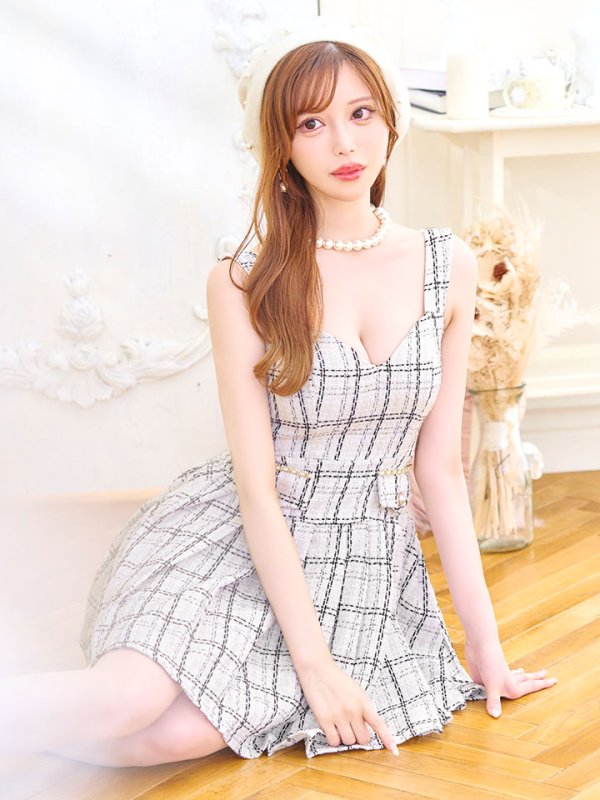 画像17: 新色登場!チェックノースリーブミニドレス/ゴールドチェーン/キャミソール/谷間見せ/フレア/プリーツスカート/ミニドレス/キャバドレス 【XS-XLサイズ/2カラー】[HC02-X] 【SB】dzc (17)