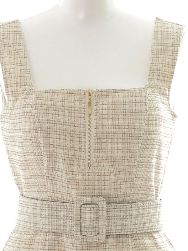 画像15: SALE!【sifeel/シフィール】チェックツイードミディアムワンピースドレス/フロントファスナー/ノースリーブ/ベルト/谷間見せ/マーメイド/キャバドレス/ミディアムドレス【S-Lサイズ/1カラー】[HC02] 【SB】dzw (15)