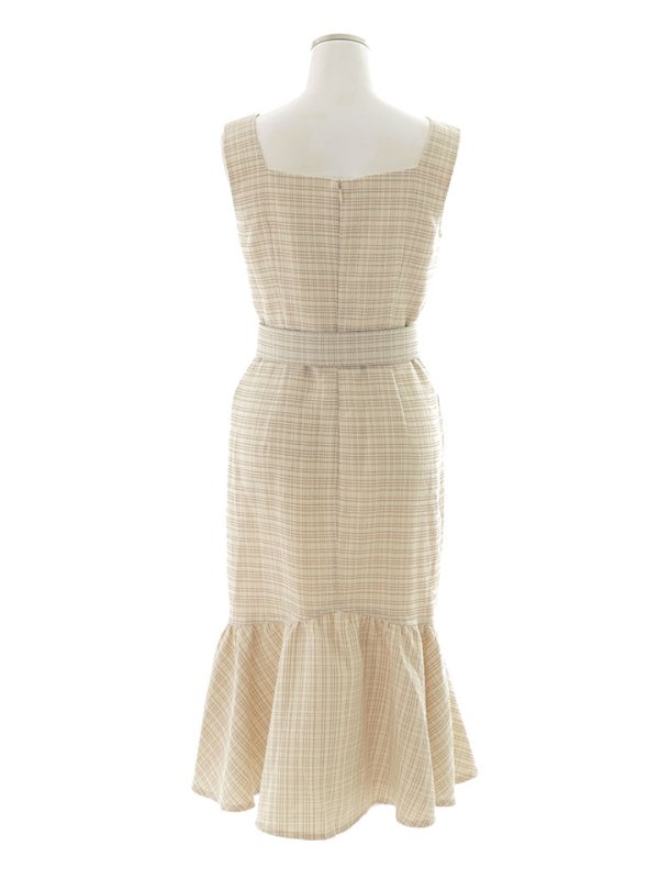 画像14: SALE!【sifeel/シフィール】チェックツイードミディアムワンピースドレス/フロントファスナー/ノースリーブ/ベルト/谷間見せ/マーメイド/キャバドレス/ミディアムドレス【S-Lサイズ/1カラー】[HC02] 【SB】dzw (14)