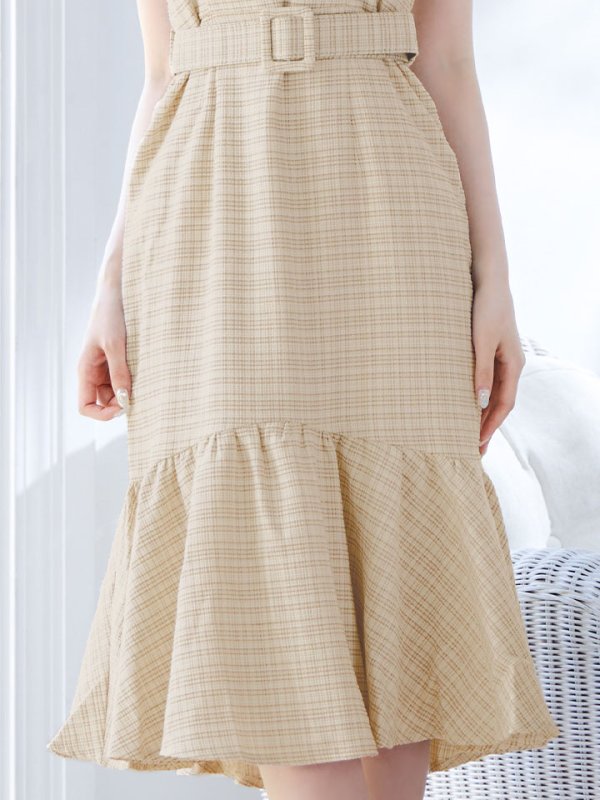 画像7: SALE!【sifeel/シフィール】チェックツイードミディアムワンピースドレス/フロントファスナー/ノースリーブ/ベルト/谷間見せ/マーメイド/キャバドレス/ミディアムドレス【S-Lサイズ/1カラー】[HC02] 【SB】dzw (7)