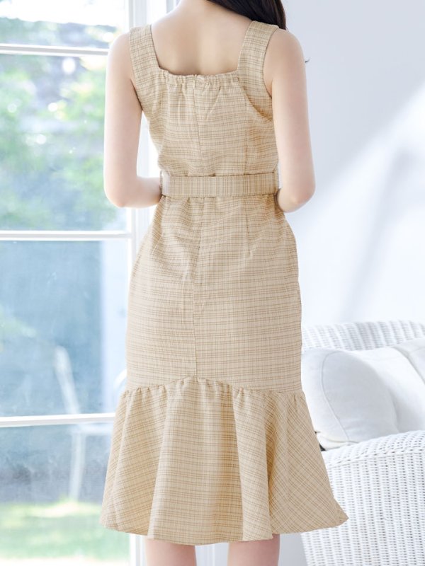 画像8: SALE!【sifeel/シフィール】チェックツイードミディアムワンピースドレス/フロントファスナー/ノースリーブ/ベルト/谷間見せ/マーメイド/キャバドレス/ミディアムドレス【S-Lサイズ/1カラー】[HC02] 【SB】dzw (8)