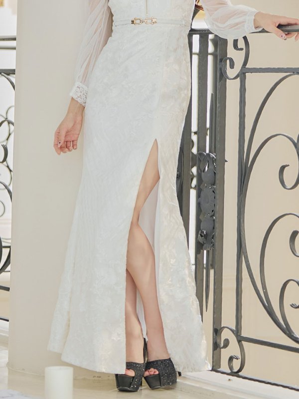 画像6: 刺繍レースフロントジップドレス/長袖/肌見せ/谷間見せ/マーメイド/ロングドレス/キャバドレス 【S-Lサイズ/2カラー】[HC02-X] 【SB】dzw (6)