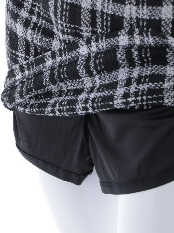 画像17: 【送料無料！】セットアップツイードミニドレス/リボン/Vカット/フリル/チェック柄/ショートスリーブ/谷間見せ/背中隠し/ミニドレス/キャバドレス 【XS-Mサイズ/1カラー】[HC02] 【SB】dzw (17)