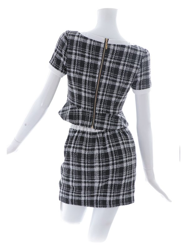 画像14: 【送料無料！】セットアップツイードミニドレス/リボン/Vカット/フリル/チェック柄/ショートスリーブ/谷間見せ/背中隠し/ミニドレス/キャバドレス 【XS-Mサイズ/1カラー】[HC02] 【SB】dzw (14)