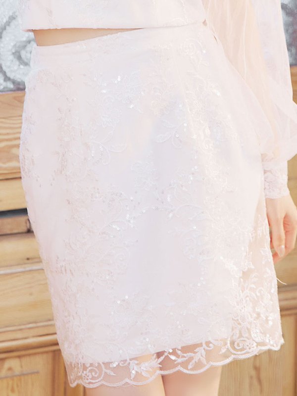 画像8: セットアップ刺繍レースミニドレス/フロントジップ/スパンコール/谷間見せ/背中隠し/肌見せ/バストクロス/シアー袖/ミニドレス/キャバドレス 【S-Lサイズ/4カラー】[HC02]【SB】dzw (8)