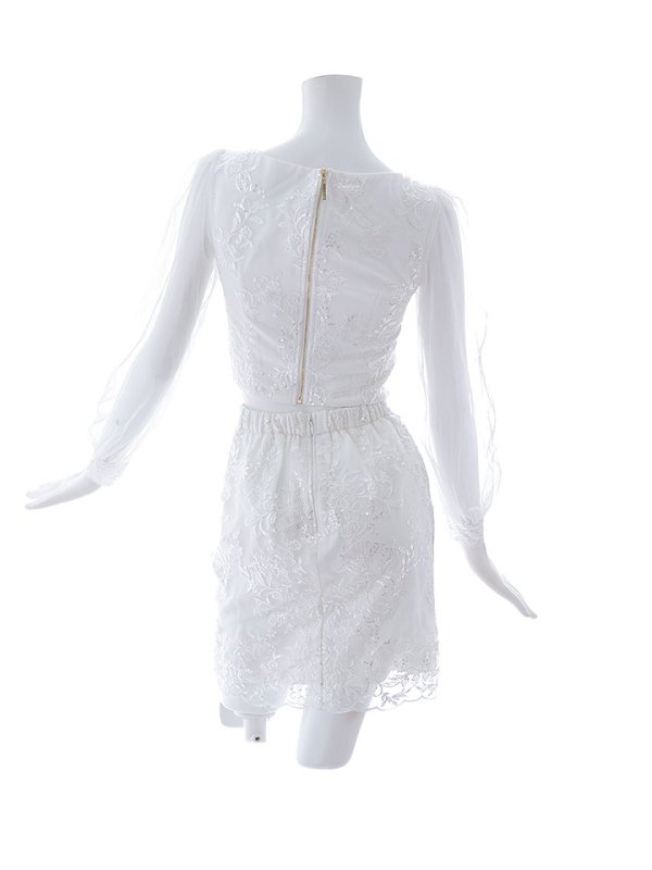 画像43: セットアップ刺繍レースミニドレス/フロントジップ/スパンコール/谷間見せ/背中隠し/肌見せ/バストクロス/シアー袖/ミニドレス/キャバドレス 【S-Lサイズ/4カラー】[HC02]【SB】dzw (43)