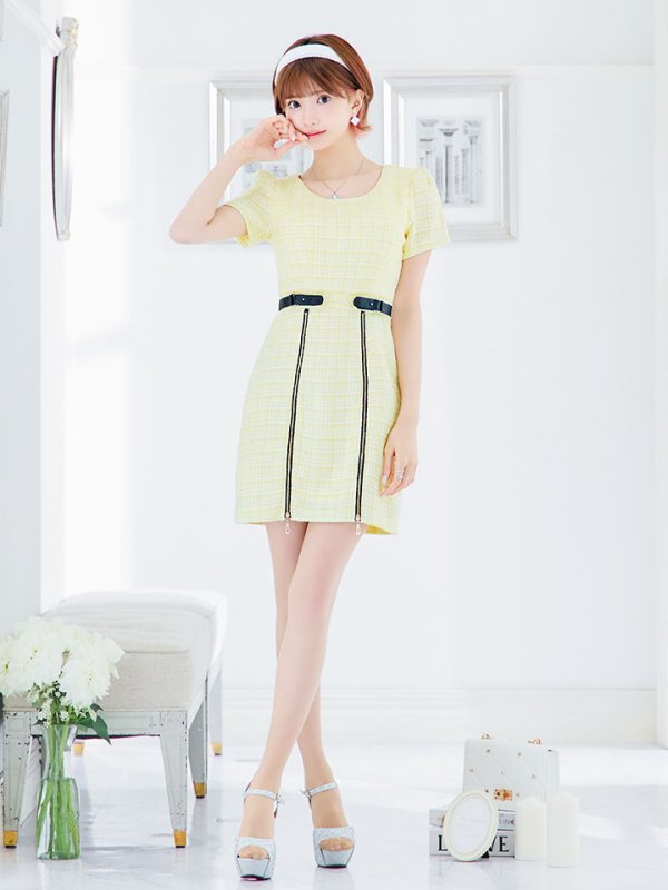 画像3: チェックツイードドレス/半袖/ジッパー/ミニドレス/キャバドレス【XS-Lサイズ/2カラー】[HC02] 【SB】dzw (3)