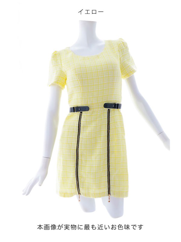 画像23: チェックツイードドレス/半袖/ジッパー/ミニドレス/キャバドレス【XS-Lサイズ/2カラー】[HC02] 【SB】dzw (23)