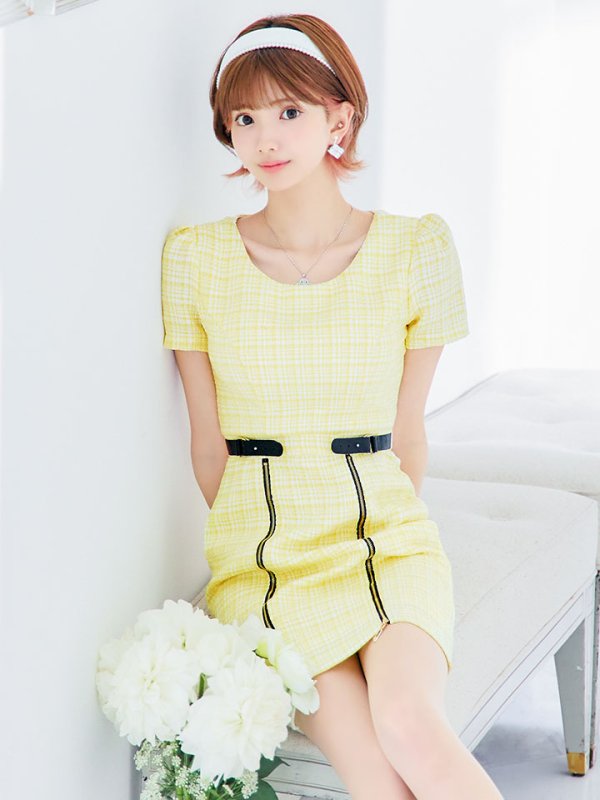 画像12: チェックツイードドレス/半袖/ジッパー/ミニドレス/キャバドレス【XS-Lサイズ/2カラー】[HC02] 【SB】dzw (12)