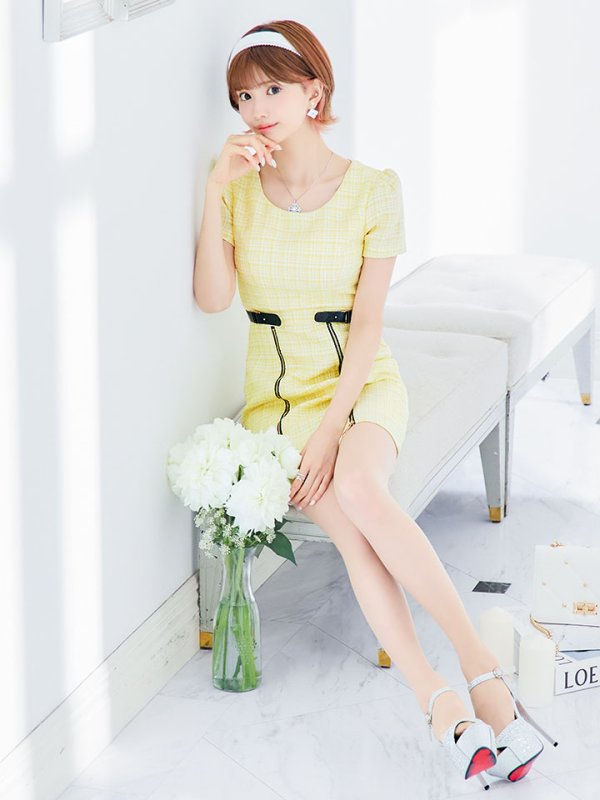 画像14: チェックツイードドレス/半袖/ジッパー/ミニドレス/キャバドレス【XS-Lサイズ/2カラー】[HC02] 【SB】dzw (14)