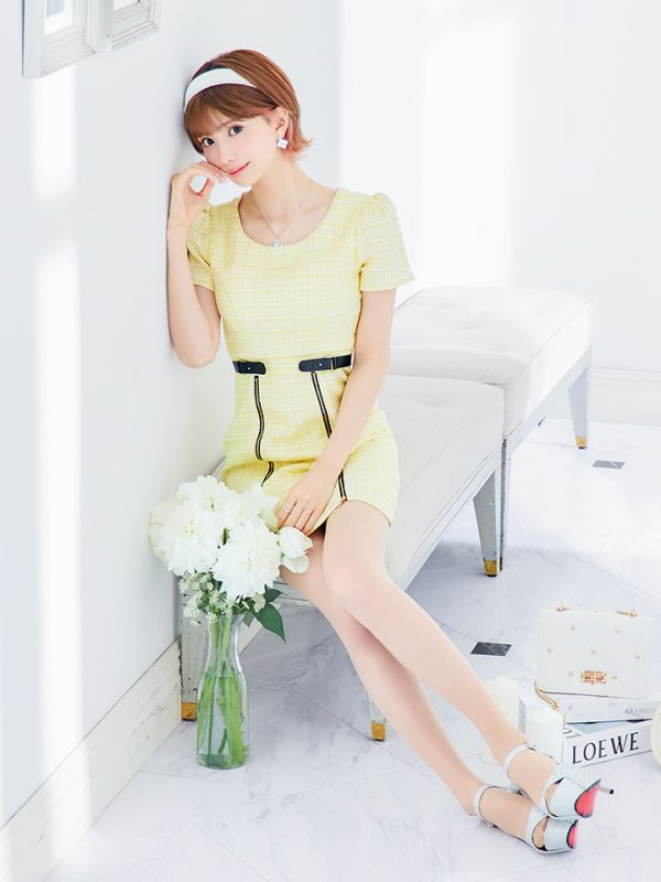 画像15: チェックツイードドレス/半袖/ジッパー/ミニドレス/キャバドレス【XS-Lサイズ/2カラー】[HC02] 【SB】dzw (15)