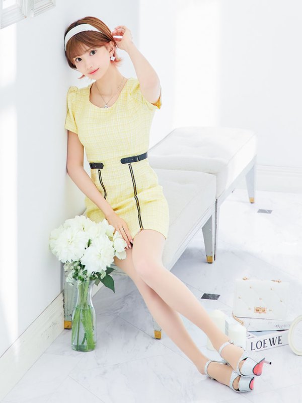 画像16: チェックツイードドレス/半袖/ジッパー/ミニドレス/キャバドレス【XS-Lサイズ/2カラー】[HC02] 【SB】dzw (16)