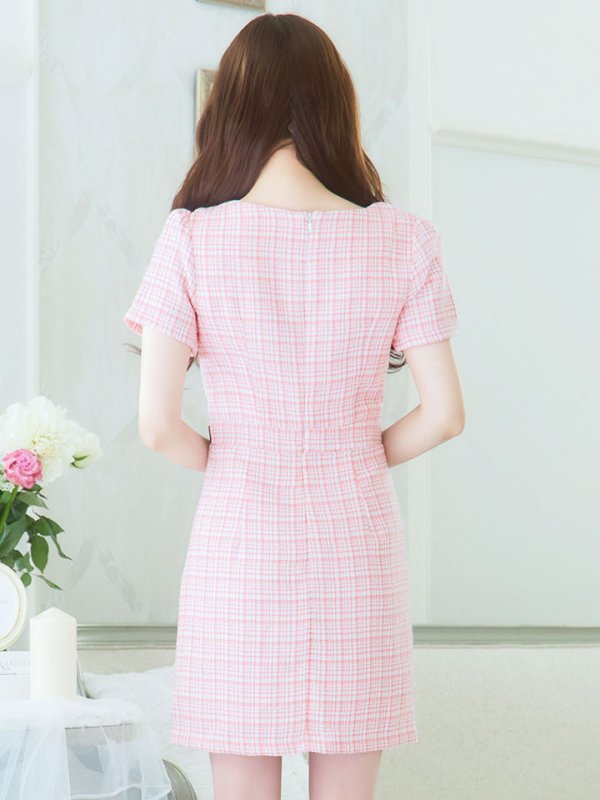 画像7: チェックツイードドレス/半袖/ジッパー/ミニドレス/キャバドレス【XS-Lサイズ/2カラー】[HC02] 【SB】dzw (7)