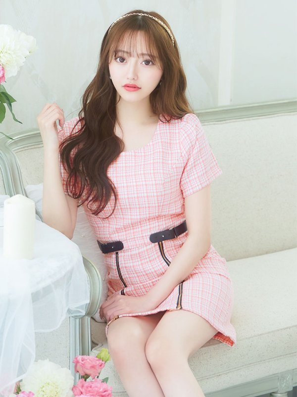 画像8: チェックツイードドレス/半袖/ジッパー/ミニドレス/キャバドレス【XS-Lサイズ/2カラー】[HC02] 【SB】dzw (8)