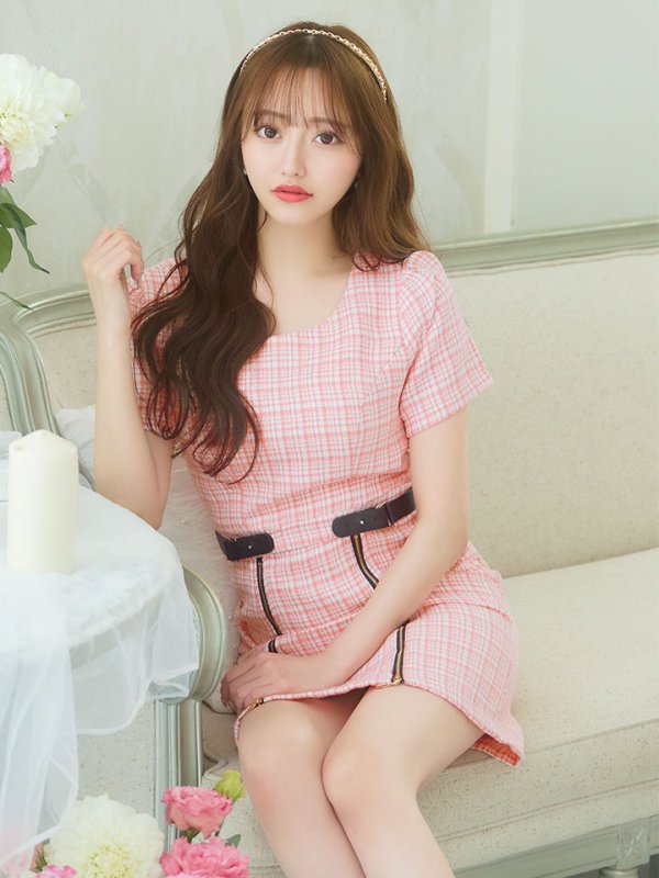 画像21: チェックツイードドレス/半袖/ジッパー/ミニドレス/キャバドレス【XS-Lサイズ/2カラー】[HC02] 【SB】dzw (21)