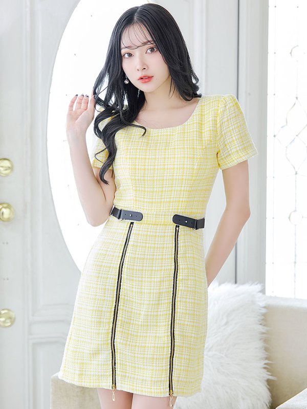 画像5: チェックツイードドレス/半袖/ジッパー/ミニドレス/キャバドレス【XS-Lサイズ/2カラー】[HC02] 【SB】dzw (5)