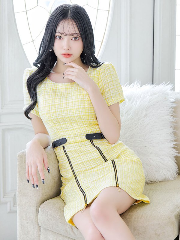 画像10: チェックツイードドレス/半袖/ジッパー/ミニドレス/キャバドレス【XS-Lサイズ/2カラー】[HC02] 【SB】dzw (10)