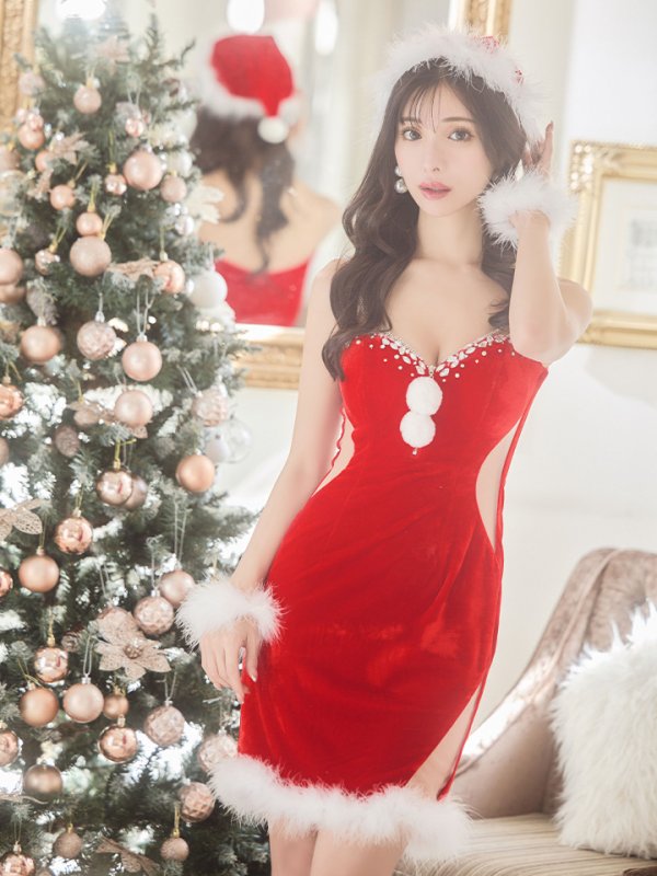 画像2: SALE!【サンタコス4点セット】【XS-Mサイズ/1カラー】サイドシアービジューサンタ[YMT] (2)