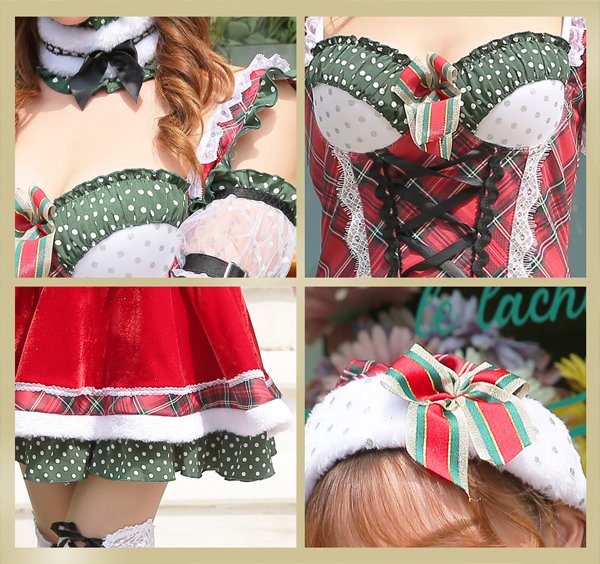 画像12: 【即日発送】【クリスマスコスプレ7点セット】【Malymoon/マリームーン】ドットチェックサンタクロース【フリーサイズ/1カラー】[OF03] (12)
