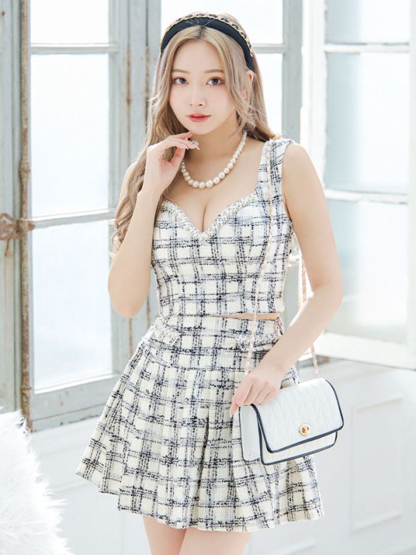 画像3: 新サイズ登場!ツイードセットアップドレス/2ピース/ノースリーブ/ビジュー/谷間見せ/セットアップ/ミニドレス/キャバドレス【XS-Lサイズ/1カラー】[HC02]【SB】dzj (3)