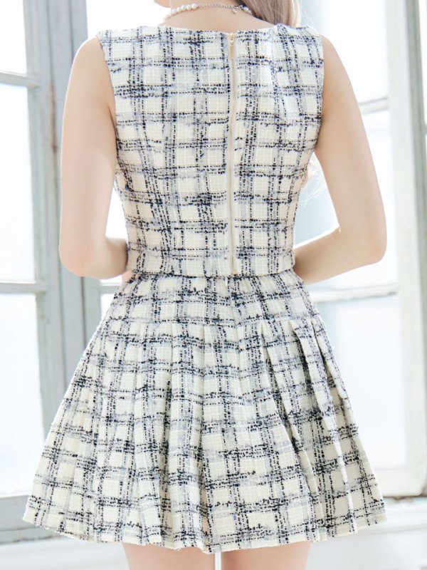 画像6: 新サイズ登場!ツイードセットアップドレス/2ピース/ノースリーブ/ビジュー/谷間見せ/セットアップ/ミニドレス/キャバドレス【XS-Lサイズ/1カラー】[HC02]【SB】dzj (6)