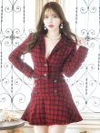 画像2: ジャケットチェックバーガンディセットアップワンピース/谷間見せ/背中隠し/マーメイド/ミニドレス/キャバドレス【S-Lサイズ/1カラー】[HC02-X] 【SB】dzw (2)