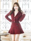 画像4: ジャケットチェックバーガンディセットアップワンピース/谷間見せ/背中隠し/マーメイド/ミニドレス/キャバドレス【S-Lサイズ/1カラー】[HC02-X] 【SB】dzw (4)