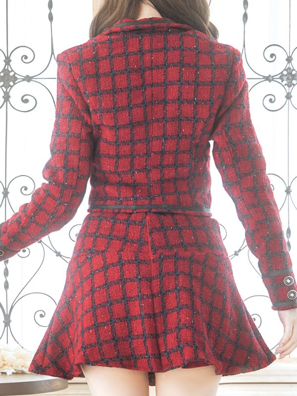 画像7: ジャケットチェックバーガンディセットアップワンピース/谷間見せ/背中隠し/マーメイド/ミニドレス/キャバドレス【S-Lサイズ/1カラー】[HC02-X] 【SB】dzw (7)