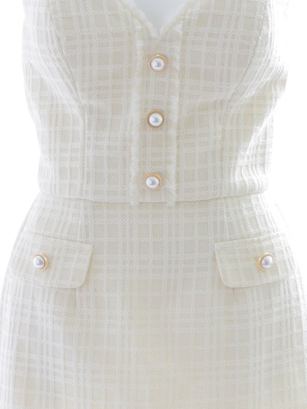 画像27: 新色登場!ノースリーブセットアップドレス/ツイード/フリンジ/パールボタン/谷間見せ/背中見せ/ミニドレス/キャバドレス【XS-Mサイズ/2カラー】[HC02-X] 【SB】dzt (27)